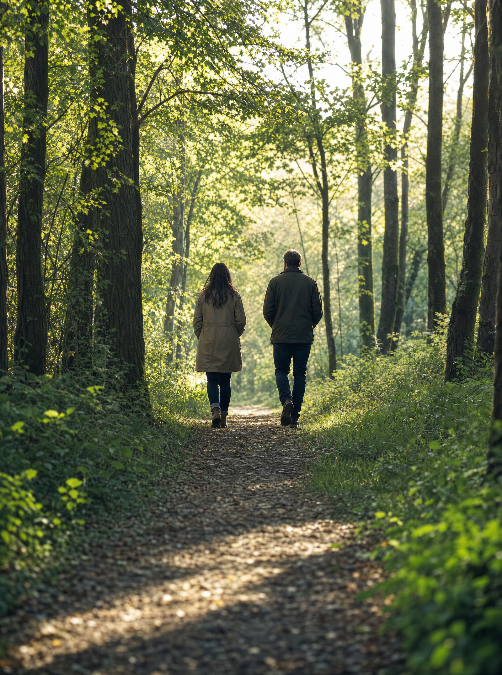 Paar beginnt einen Spaziergang auf einem Waldweg